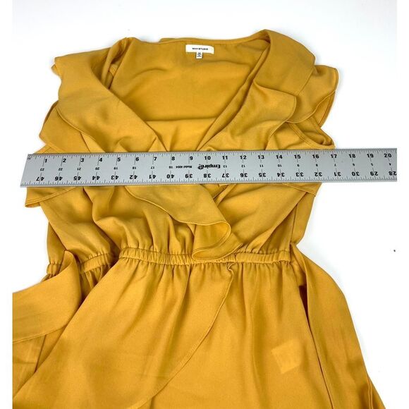 Max Studio Surplice Ruffle Peplum Top Ties Blouse Womens Medium Yellow BB0361 - Picture 6 of 7